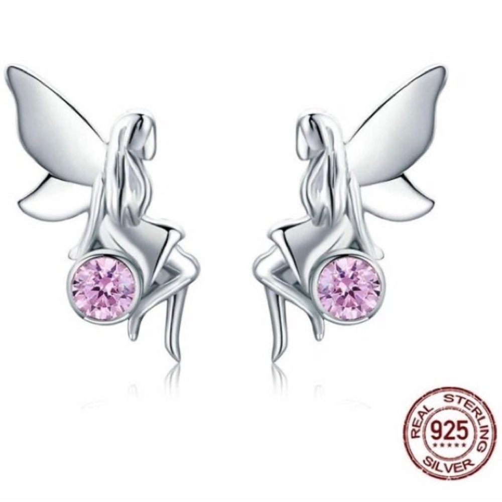 925 Sterling Silver Flower Fairy Pink CZ Stud Earrings for Women